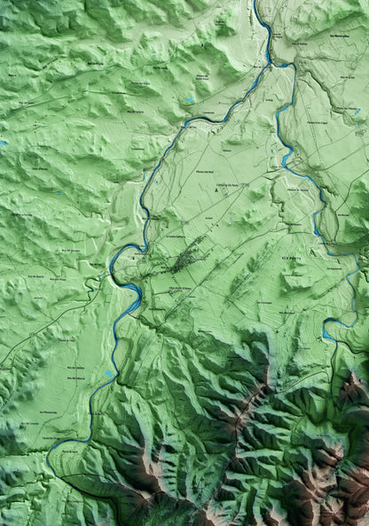 Mapa artístico del relieve de Arnes, a la Terra Alta, con 15 km de entorno y base topográfica ICGC. Detalle de la zona central.