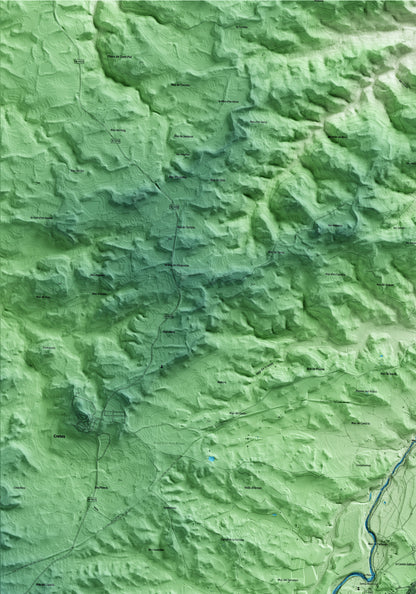 Mapa artístico del relieve de Arnes, a la Terra Alta, con 15 km de entorno y base topográfica ICGC. Detalle de la zona superior izquierda.