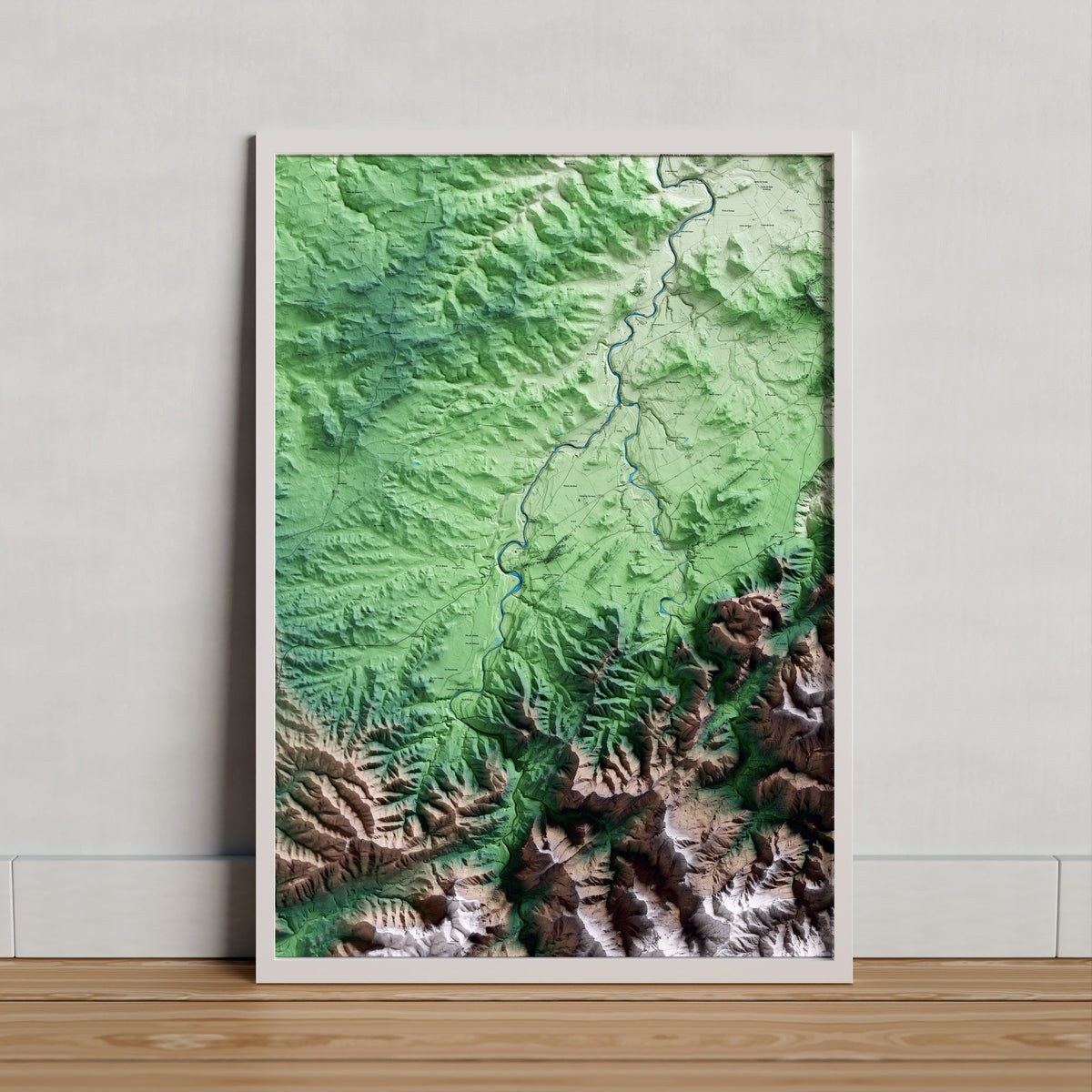 Mapa artístico del relieve de Arnes, a la Terra Alta, con 15 km de entorno y base topográfica ICGC. Presentación enmarcada.