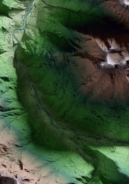 Mapa artístico del relieve de Arres, al Aran, con 15 km de entorno y base topográfica ICGC. Detalle de la zona central.