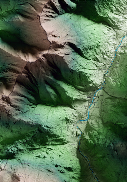 Mapa artístico del relieve de Arres, al Aran, con 15 km de entorno y base topográfica ICGC. Detalle de la zona superior izquierda.