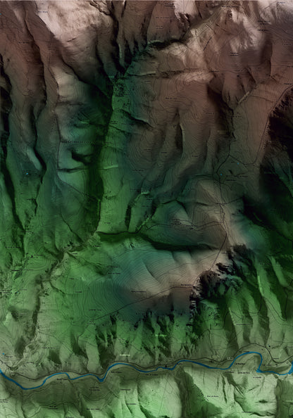 Mapa artístico del relieve de Arsèguel, al Alt Urgell, con 15 km de entorno y base topográfica ICGC. Detalle de la zona superior izquierda.