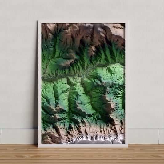 Mapa artístico del relieve de Arsèguel, al Alt Urgell, con 15 km de entorno y base topográfica ICGC. Presentación enmarcada.