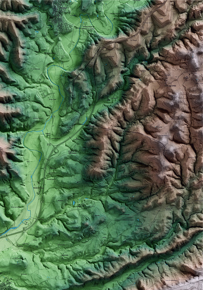 Mapa artístic del relleu d’Artés, al Bages, amb 15 km d’entorn i base topogràfica ICGC. Detall de la zona superior dreta.