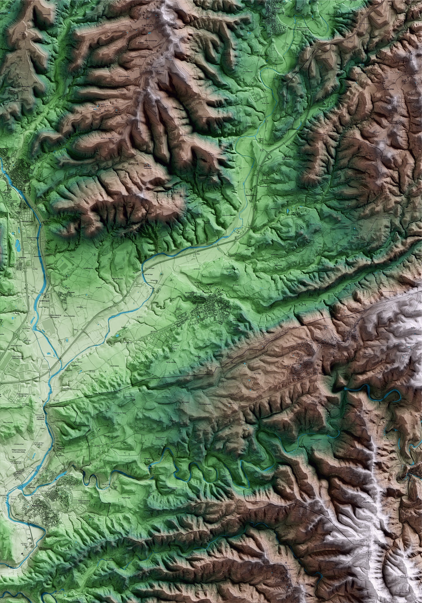 Mapa artístic del relleu d’Artés, al Bages, amb 15 km d’entorn i base topogràfica ICGC