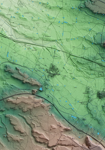 Mapa artístico del relieve de Artesa de Lleida, al Segrià, con 15 km de entorno y base topográfica ICGC. Detalle de la zona central.