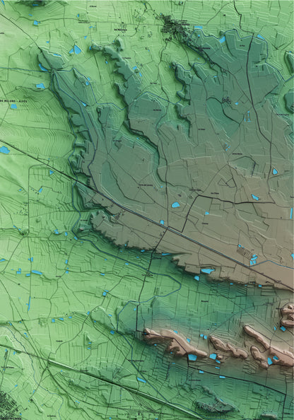 Mapa artístico del relieve de Artesa de Lleida, al Segrià, con 15 km de entorno y base topográfica ICGC. Detalle de la zona superior derecha.