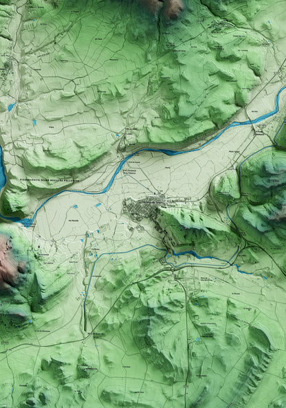 Mapa artístico del relieve de Artesa de Segre, a la Noguera, con 15 km de entorno y base topográfica ICGC. Detalle de la zona central.