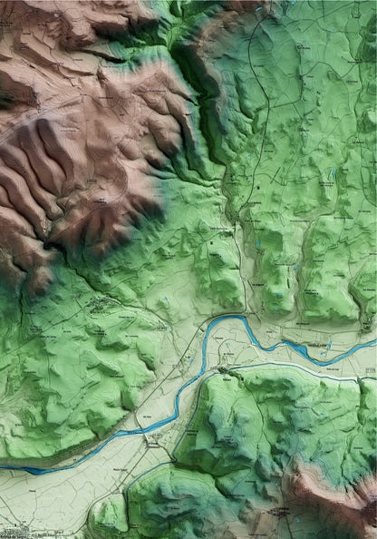 Mapa artístico del relieve de Artesa de Segre, a la Noguera, con 15 km de entorno y base topográfica ICGC. Detalle de la zona superior derecha.