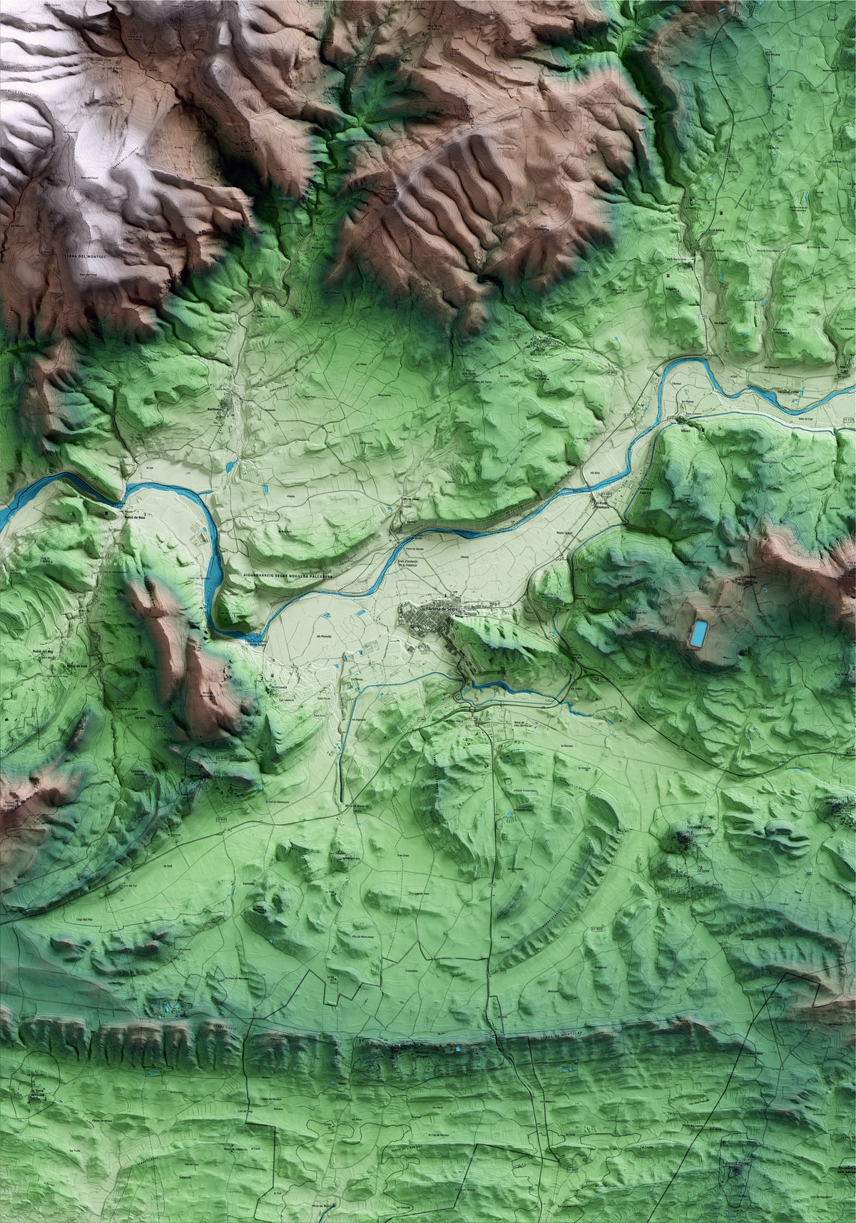 Mapa artístico del relieve de Artesa de Segre, a la Noguera, con 15 km de entorno y base topográfica ICGC