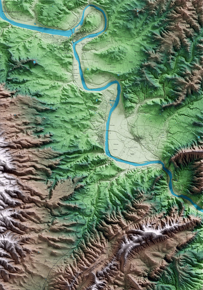 Mapa artístico del relieve de Ascó, a la Ribera de Ebro, con 15 km de entorno y base topográfica ICGC