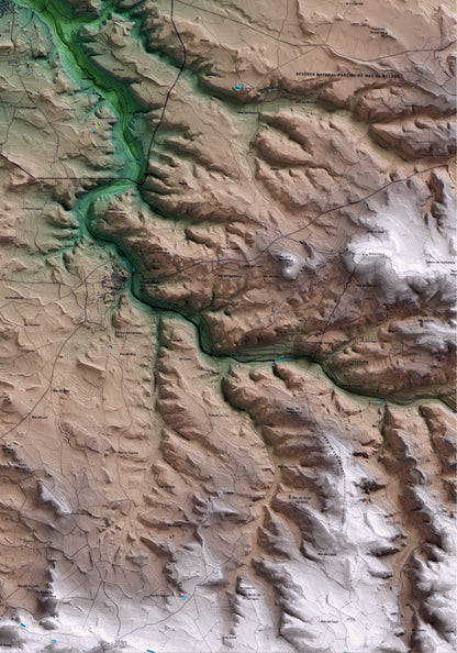 Mapa artístico del relieve de Aspa, al Segrià, con 15 km de entorno y base topográfica ICGC. Detalle de la zona inferior derecha.