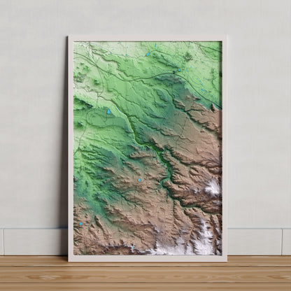 Mapa artístico del relieve de Aspa, al Segrià, con 15 km de entorno y base topográfica ICGC. Presentación enmarcada.