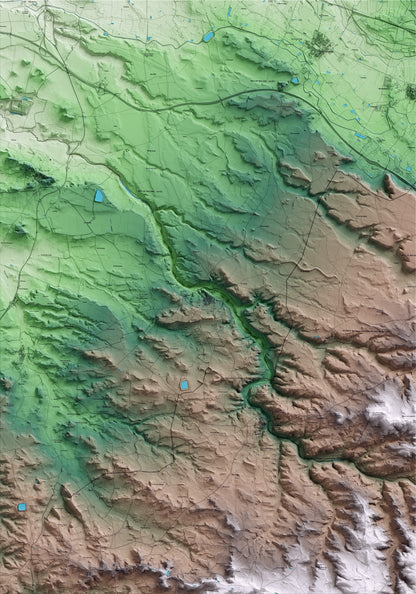 Mapa artístico del relieve de Aspa, al Segrià, con 15 km de entorno y base topográfica ICGC