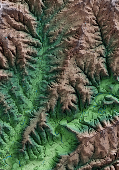 Mapa artístic del relleu d’Avinyó, al Bages, amb 15 km d’entorn i base topogràfica ICGC. Detall de la zona superior dreta.