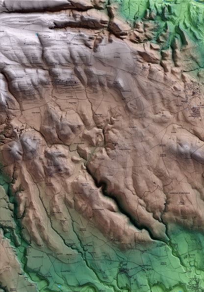 Mapa artístico del relieve de Avinyonet de Puigventós, al Alt Empordà, con 15 km de entorno y base topográfica ICGC. Detalle de la zona superior izquierda.