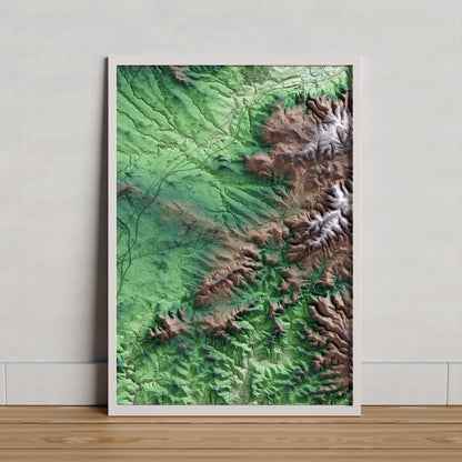 Mapa artístico del relieve de Avinyonet del Penedès, al Alt Penedès, con 15 km de entorno y base topográfica ICGC. Presentación enmarcada.