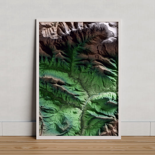 Mapa artístico del relieve de Bagà, al Berguedà, con 15 km de entorno y base topográfica ICGC. Presentación enmarcada.