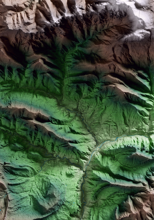 Mapa artístico del relieve de Bagà, al Berguedà, con 15 km de entorno y base topográfica ICGC