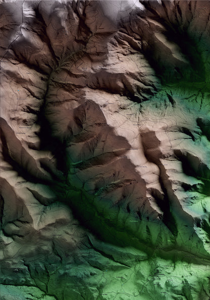 Mapa artístico del relieve de Baix Pallars, al Pallars Sobirà, con 15 km de entorno y base topográfica ICGC. Detalle de la zona superior izquierda.
