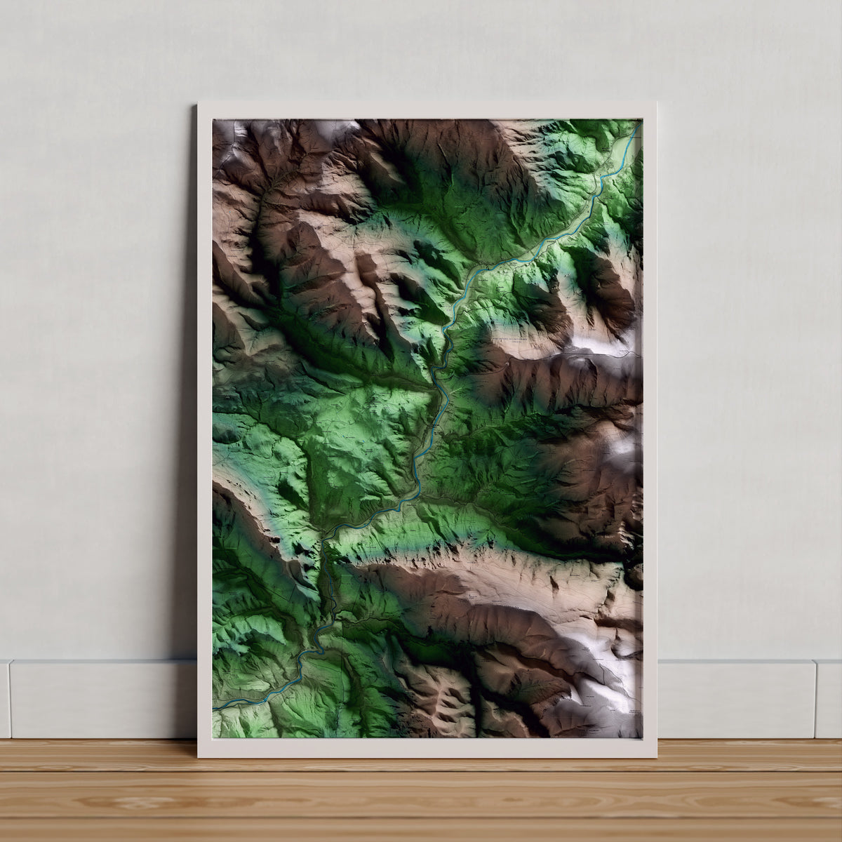 Mapa artístico del relieve de Baix Pallars, al Pallars Sobirà, con 15 km de entorno y base topográfica ICGC. Presentación enmarcada.