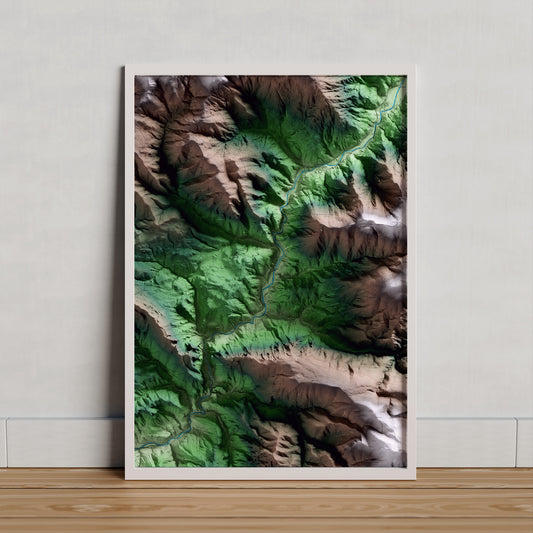 Mapa artístico del relieve de Baix Pallars, al Pallars Sobirà, con 15 km de entorno y base topográfica ICGC. Presentación enmarcada.