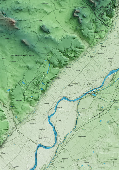 Mapa artístico del relieve de Balaguer, a la Noguera, con 15 km de entorno y base topográfica ICGC. Detalle de la zona inferior izquierda.