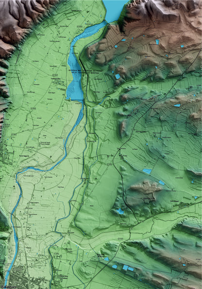 Mapa artístico del relieve de Balaguer, a la Noguera, con 15 km de entorno y base topográfica ICGC. Detalle de la zona superior derecha.
