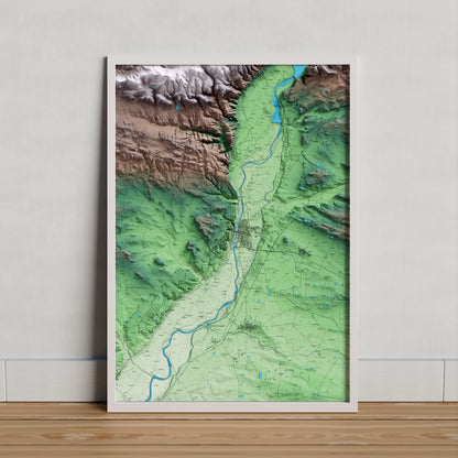 Mapa artístico del relieve de Balaguer, a la Noguera, con 15 km de entorno y base topográfica ICGC. Presentación enmarcada.