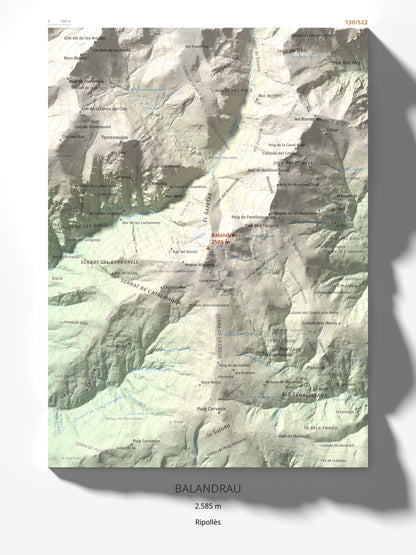 Mapa de relieve de Balandrau, 2585 m, Ripollès, lámina 100 Cims de Trobart 30 × 40 cm.