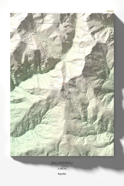 Mapa de relieve de Balandrau, 2585 m, Ripollès, lámina 100 Cims de Trobart 61 × 91 cm.