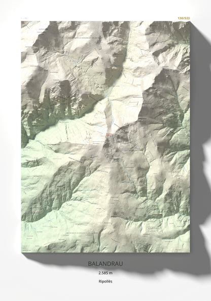 Mapa de relieve de Balandrau, 2585 m, Ripollès, lámina 100 Cims de Trobart 70 × 100 cm.