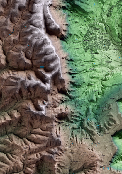 Mapa artístico del relieve de Balenyà, a Osona, con 15 km de entorno y base topográfica ICGC. Detalle de la zona inferior izquierda.