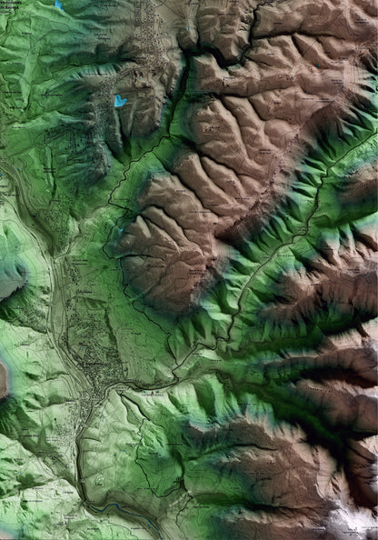 Mapa artístico del relieve de Balenyà, a Osona, con 15 km de entorno y base topográfica ICGC. Detalle de la zona inferior derecha.
