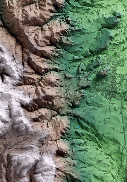 Mapa artístico del relieve de Balenyà, a Osona, con 15 km de entorno y base topográfica ICGC. Detalle de la zona superior izquierda.