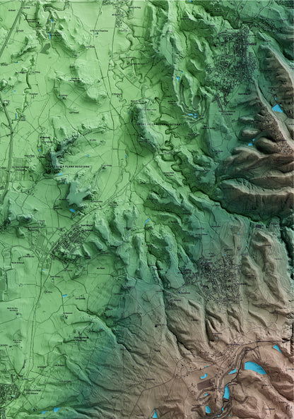 Mapa artístico del relieve de Balenyà, a Osona, con 15 km de entorno y base topográfica ICGC. Detalle de la zona superior derecha.