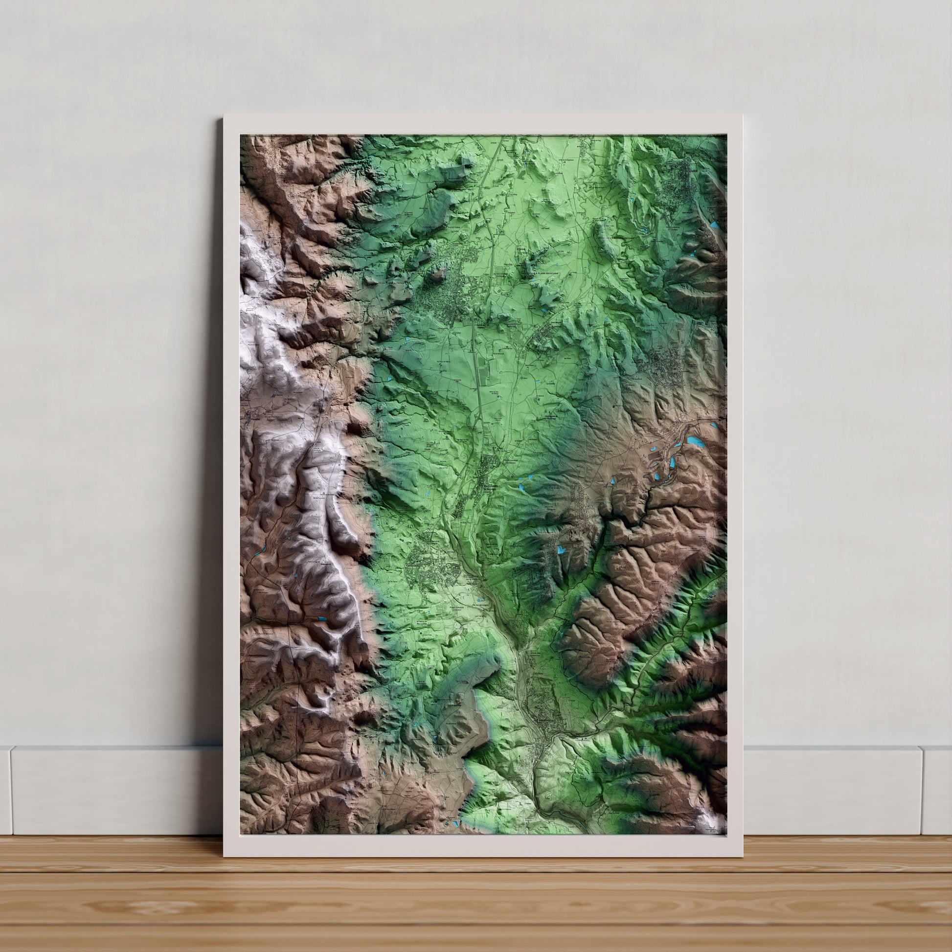 Mapa artístico del relieve de Balenyà, a Osona, con 15 km de entorno y base topográfica ICGC. Presentación enmarcada.