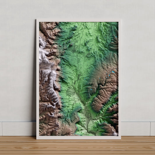 Mapa artístico del relieve de Balenyà, a Osona, con 15 km de entorno y base topográfica ICGC. Presentación enmarcada.
