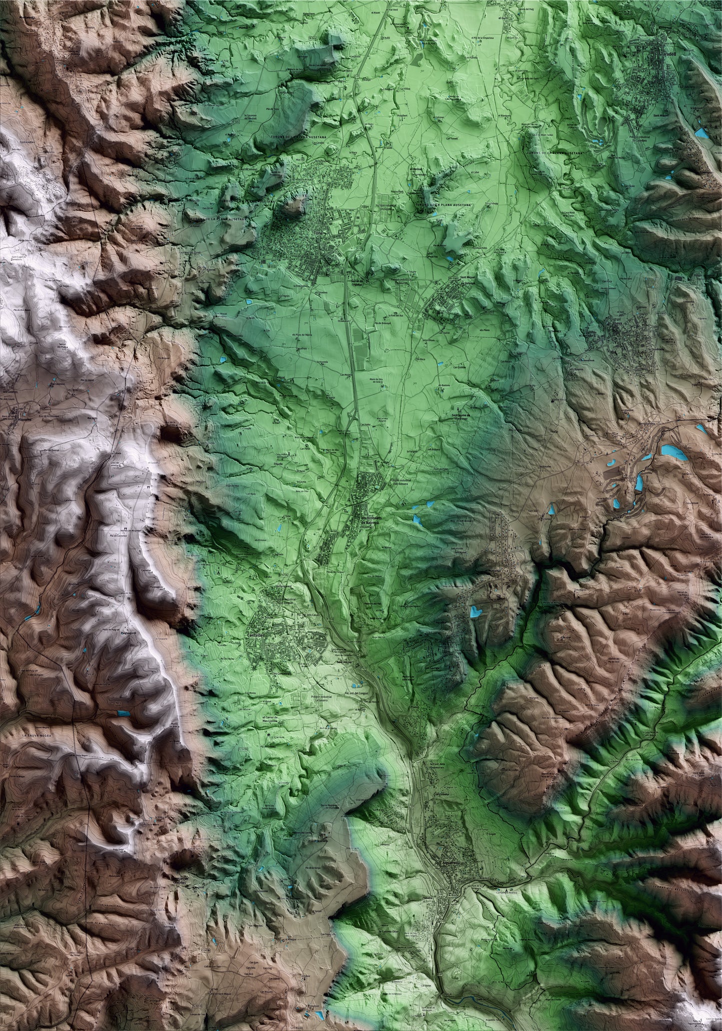 Mapa artístico del relieve de Balenyà, a Osona, con 15 km de entorno y base topográfica ICGC