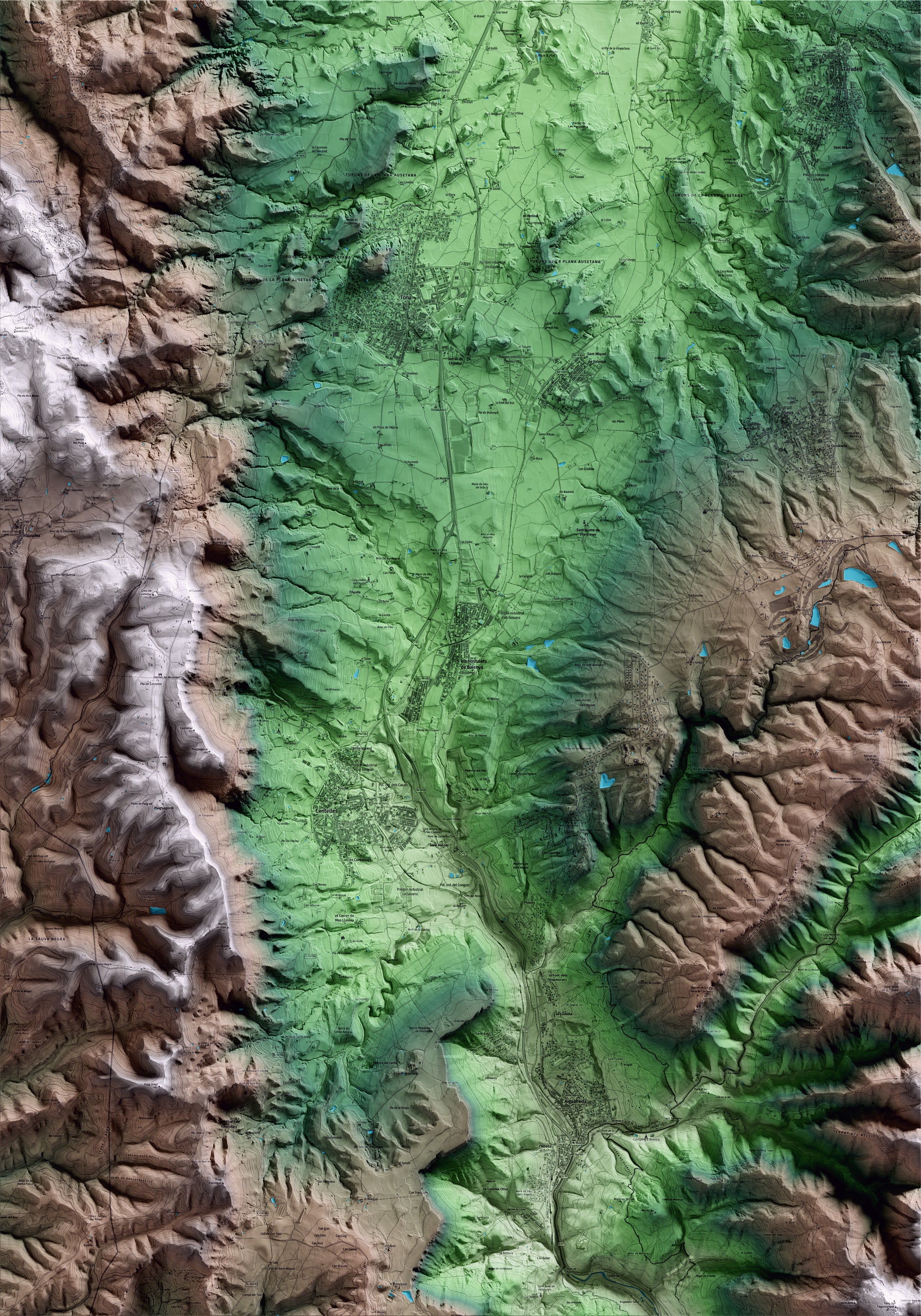 Mapa artístico del relieve de Balenyà, a Osona, con 15 km de entorno y base topográfica ICGC