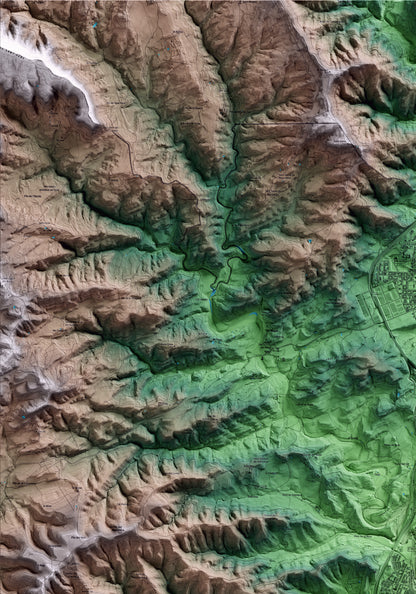 Mapa artístic del relleu de Balsareny, al Bages, amb 15 km d’entorn i base topogràfica ICGC. Detall de la zona superior esquerra.