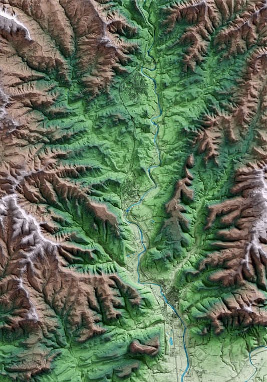 Mapa artístic del relleu de Balsareny, al Bages, amb 15 km d’entorn i base topogràfica ICGC