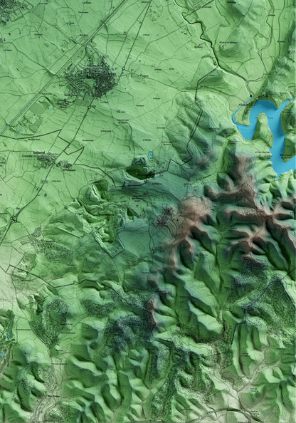 Mapa artístico del relieve de Banyeres del Penedès, al Baix Penedès, con 15 km de entorno y base topográfica ICGC. Detalle de la zona inferior derecha.