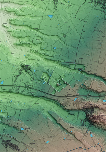 Mapa artístico del relieve de Barbens, en el Pla d'Urgell, con 15 km de entorno y base topográfica ICGC. Detalle de la zona inferior izquierda.