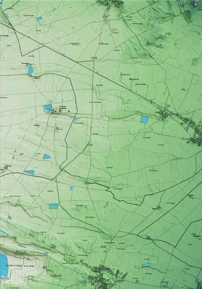 Mapa artístico del relieve de Barbens, en el Pla d'Urgell, con 15 km de entorno y base topográfica ICGC. Detalle de la zona superior izquierda.