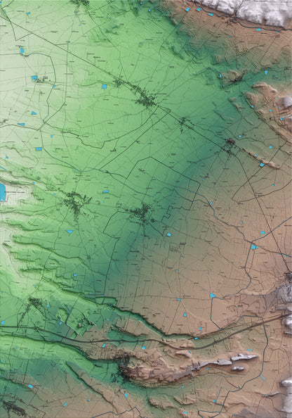 Mapa artístico del relieve de Barbens, en el Pla d'Urgell, con 15 km de entorno y base topográfica ICGC