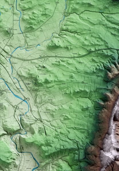 Mapa artístico del relieve de Barberà de la Conca, a la Conca de Barberà, con 15 km de entorno y base topográfica ICGC. Detalle de la zona inferior izquierda.
