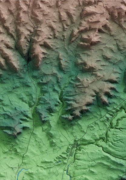 Mapa artístico del relieve de Barberà de la Conca, a la Conca de Barberà, con 15 km de entorno y base topográfica ICGC. Detalle de la zona superior izquierda.