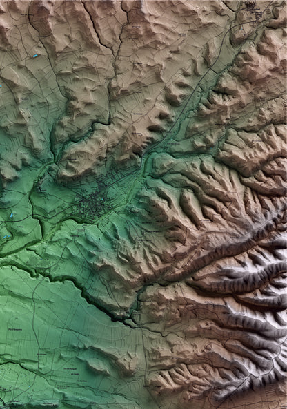 Mapa artístico del relieve de Barberà de la Conca, a la Conca de Barberà, con 15 km de entorno y base topográfica ICGC. Detalle de la zona superior derecha.