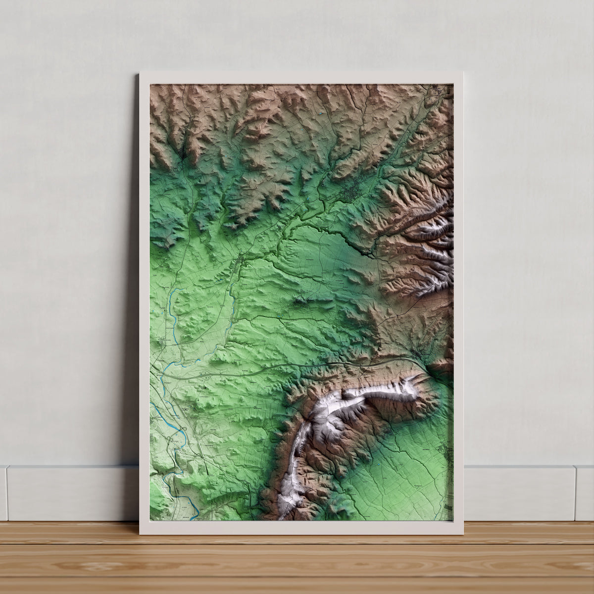 Mapa artístico del relieve de Barberà de la Conca, a la Conca de Barberà, con 15 km de entorno y base topográfica ICGC. Presentación enmarcada.